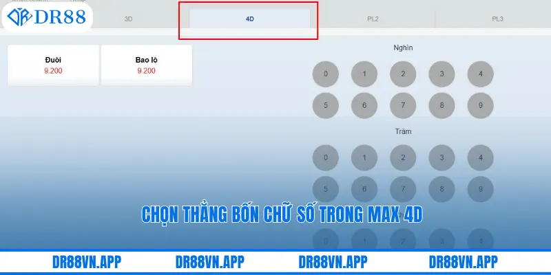Chọn thẳng bốn chữ số trong max 4D Chọn thẳng bốn chữ số trong max 4D
