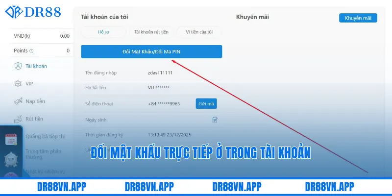 Đổi mật khẩu trực tiếp ở trong tài khoản Đổi mật khẩu trực tiếp ở trong tài khoản