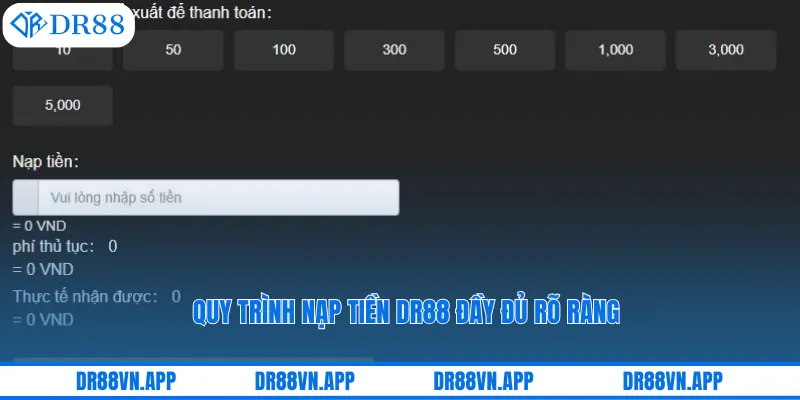 Quy trình nạp tiền DR88 đầy đủ rõ ràng 